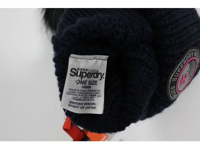 Berretto Superdry Blu Scuro con Nappa in Pelliccia Sintetica - vista 4