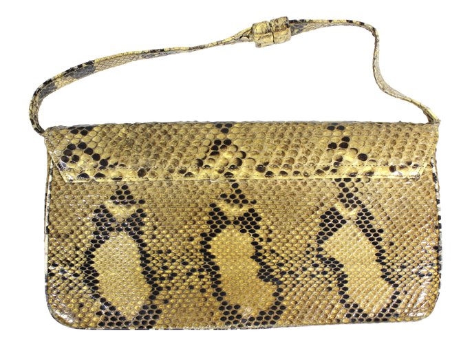 Autre Marque Clutch in pitone giallo e marrone - vista 2