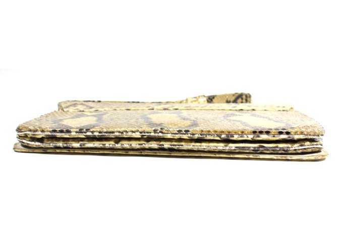 Autre Marque Clutch in pitone giallo e marrone - vista 3
