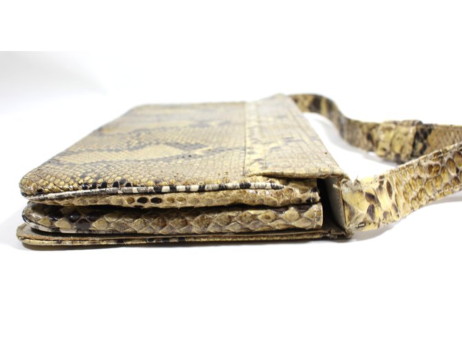 Autre Marque Clutch in pitone giallo e marrone - vista 4