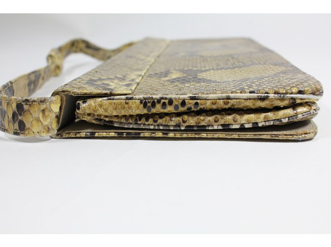 Autre Marque Clutch in pitone giallo e marrone - vista 5