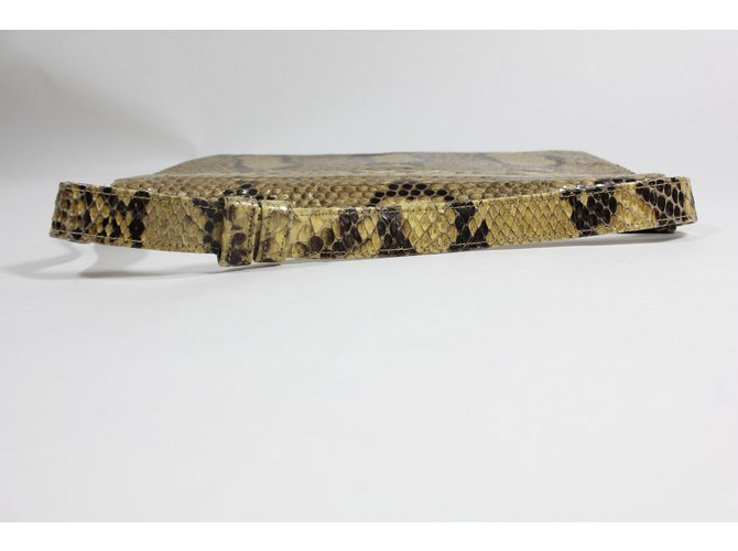 Autre Marque Clutch in pitone giallo e marrone - vista 6