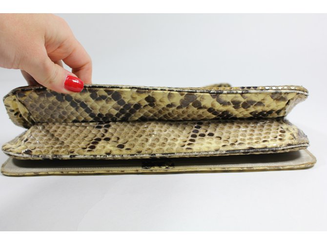 Autre Marque Clutch in pitone giallo e marrone - vista 7