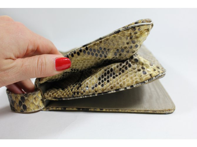 Autre Marque Clutch in pitone giallo e marrone - vista 8