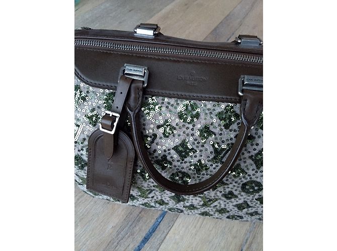 Speedy Borsa Louis Vuitton Sunshine Express in Pelle Khaki Cachi - vista 4