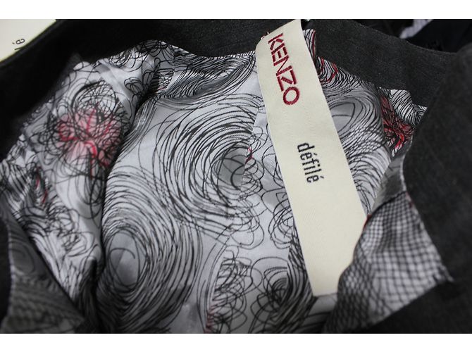 Kenzo Hose Slim Fit Gestreift Grau aus Wolle - Ansicht 6