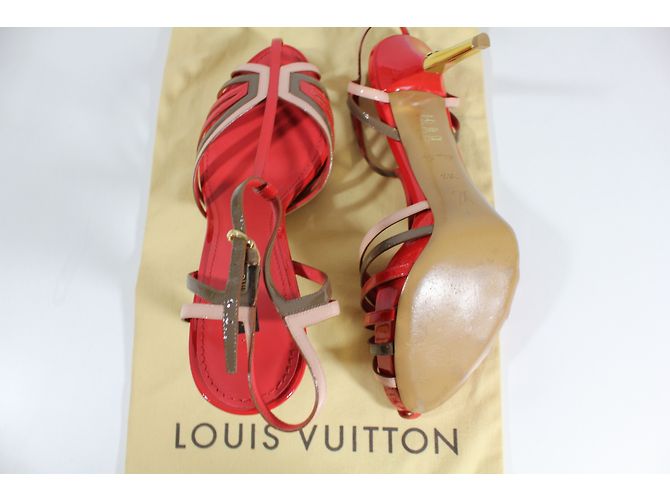 Louis Vuitton Sandalen Rot Khaki Rosa Leder 38.5 - Ansicht 10