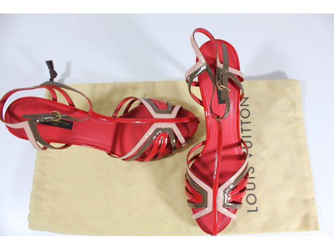 Louis Vuitton Sandalen Rot Khaki Rosa Leder 38.5 - Ansicht 3