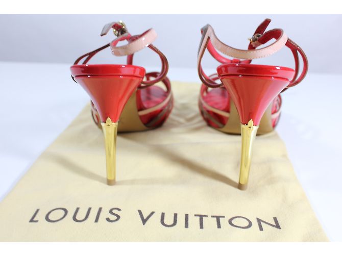 Louis Vuitton Sandalen Rot Khaki Rosa Leder 38.5 - Ansicht 5