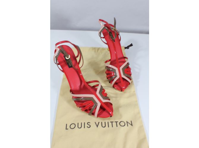 Louis Vuitton Sandalen Rot Khaki Rosa Leder 38.5 - Ansicht 7
