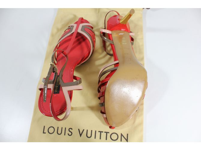 Louis Vuitton Sandalen Rot Khaki Rosa Leder 38.5 - Ansicht 9