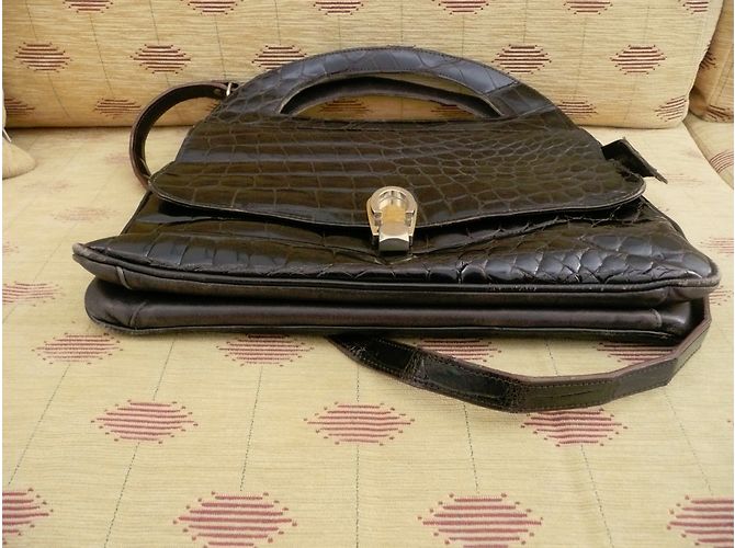Autre Marque Borsa in pelle di coccodrillo nera Nero - vista 3