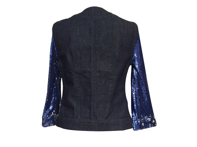 Pinko Denim Jacket Blue and Silver Sequins - view 2