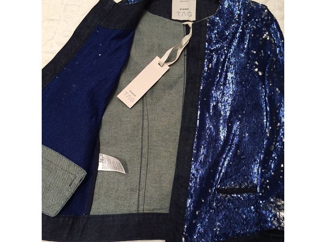 Pinko Denim Jacket Blue and Silver Sequins - view 5