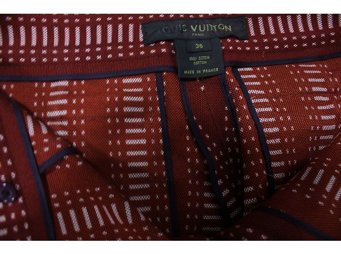 Calças Louis Vuitton Vermelhas e Ecru de Algodão Vermelho - vista 6