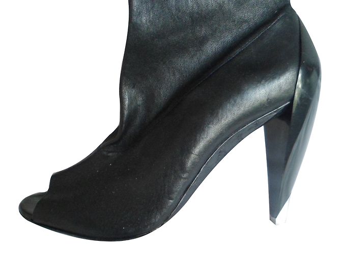 Robert Clergerie offene Lederstiefel schwarz Größe 40 - Ansicht 2