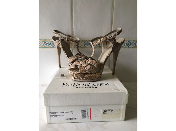 Sandali Yves Saint Laurent Tribute 105 Python Beige - vista 3