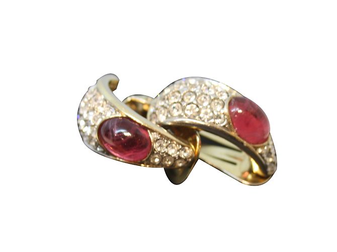 Autre Marque Orecchini in metallo dorato con strass e cabochon rosa D'oro - vista 2