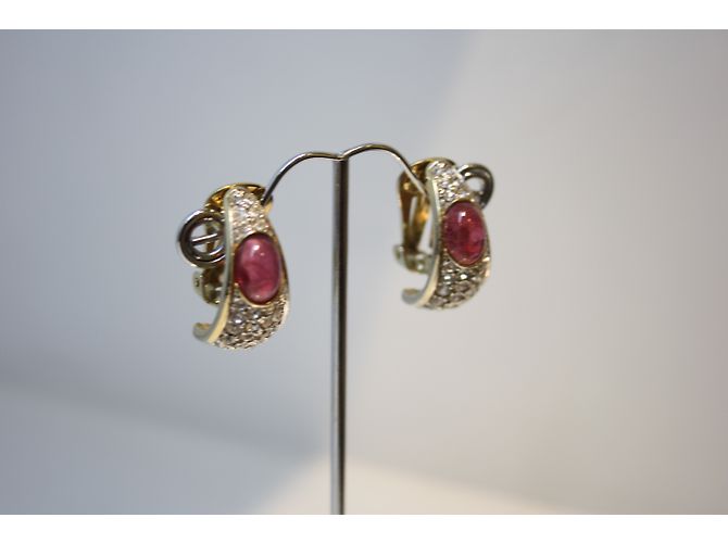 Autre Marque Orecchini in metallo dorato con strass e cabochon rosa D'oro - vista 3
