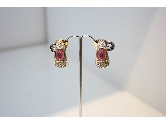 Autre Marque Orecchini in metallo dorato con strass e cabochon rosa D'oro - vista 4