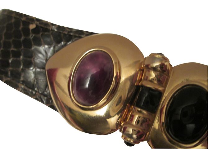 Autre Marque Judith Leiber Python Leather Belt Brown Amethyst - view 2