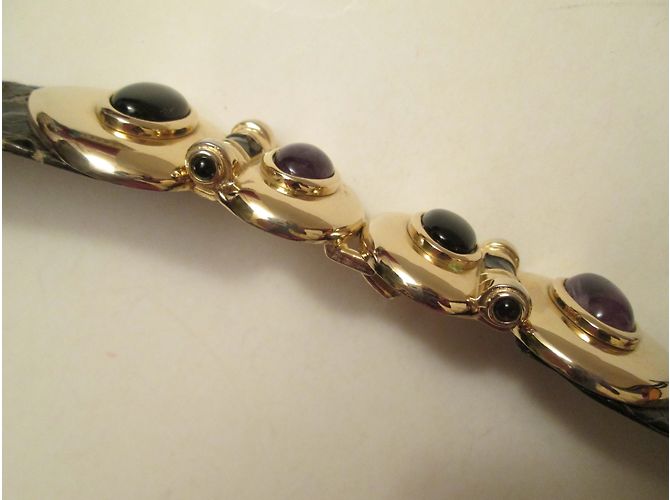Autre Marque Judith Leiber Python Leather Belt Brown Amethyst - view 4