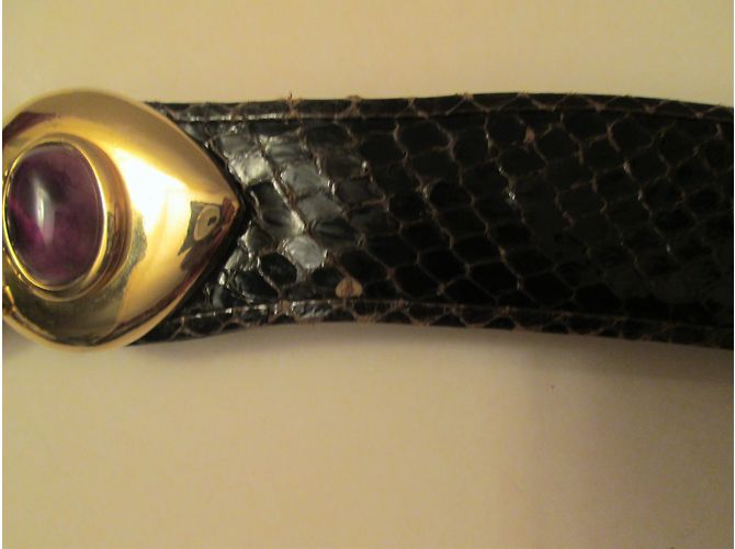Autre Marque Judith Leiber Python Leather Belt Brown Amethyst - view 5