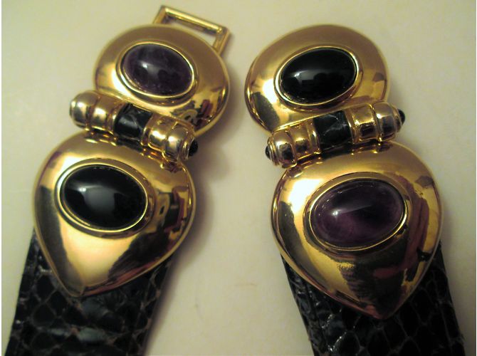 Autre Marque Judith Leiber Python Leather Belt Brown Amethyst - view 6
