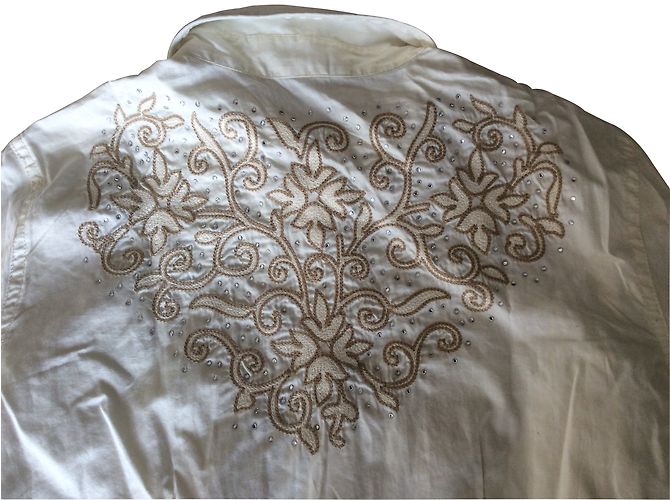 Ralph Lauren Camicia Ricamata e Strass Eggshell Cotone S Bianco sporco - vista 2