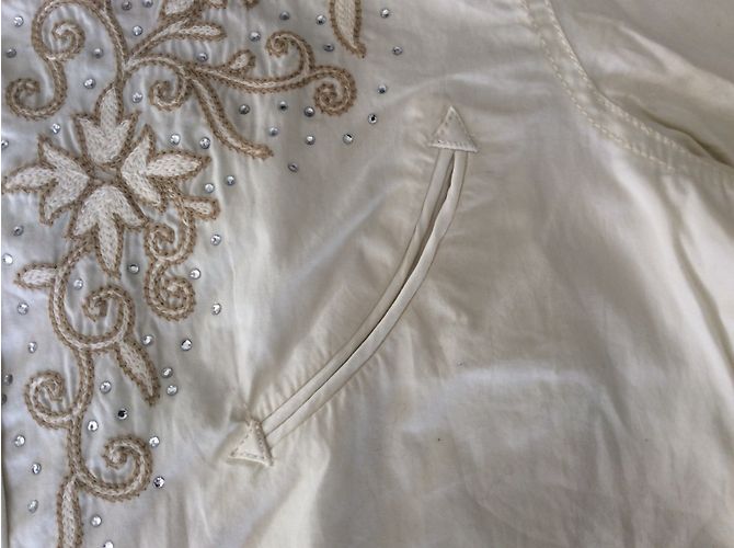 Ralph Lauren Camicia Ricamata e Strass Eggshell Cotone S Bianco sporco - vista 7
