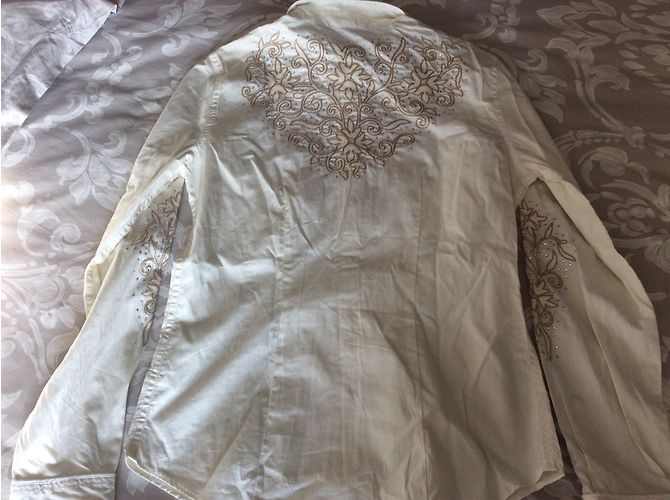 Ralph Lauren Camicia Ricamata e Strass Eggshell Cotone S Bianco sporco - vista 8