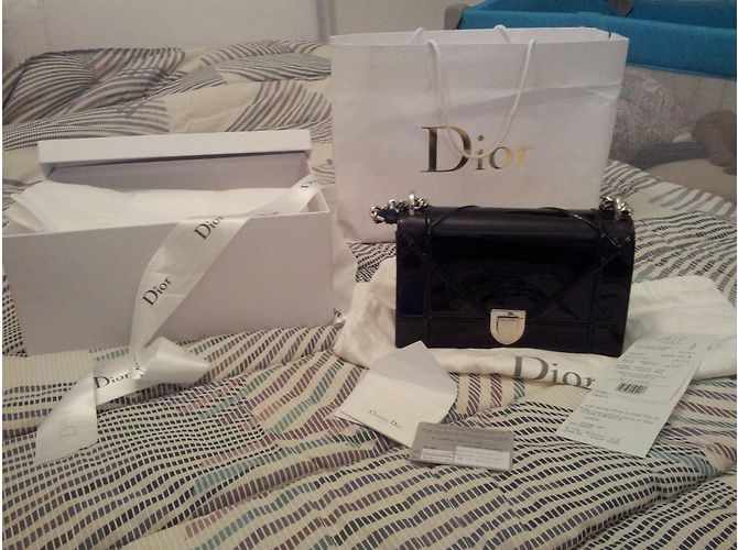 Borsa Dior Diorama in vitello vernato nero - vista 9