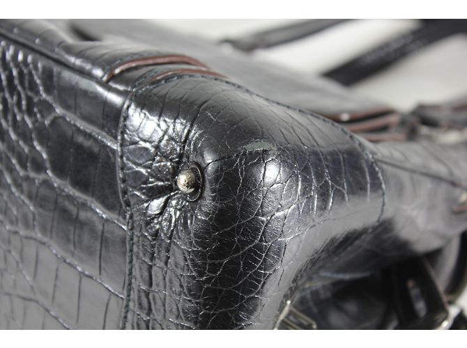 Borsa Lancel Adjani in pelle nera effetto croco Nero - vista 10