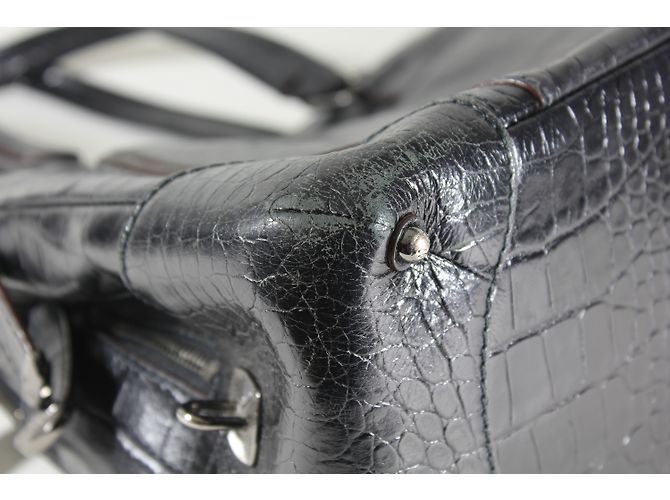 Borsa Lancel Adjani in pelle nera effetto croco Nero - vista 9