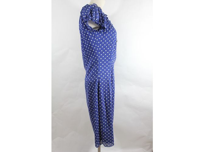 Vestido Georges Rech em seda azul com bolinhas brancas 36 - vista 3