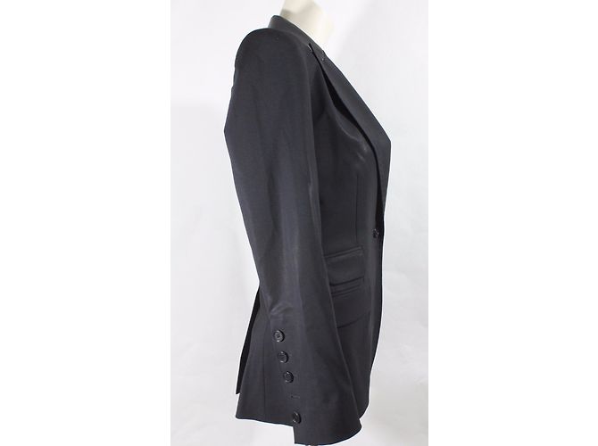 Barbara Bui Schwarzer Wollblazer mit Lammleder Kragen Größe 36 - Ansicht 4