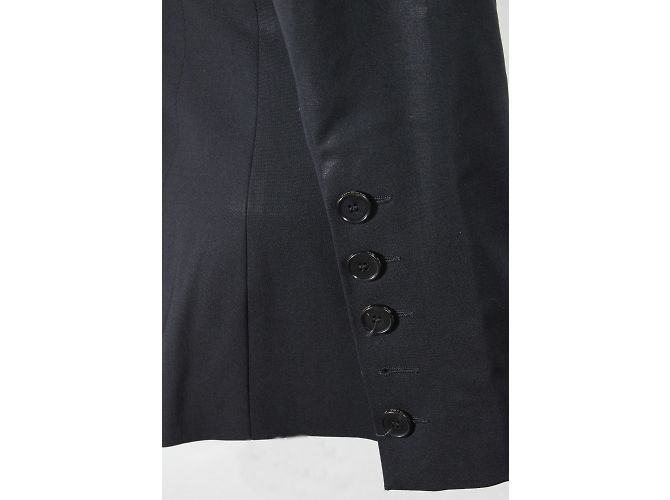 Barbara Bui Schwarzer Wollblazer mit Lammleder Kragen Größe 36 - Ansicht 5