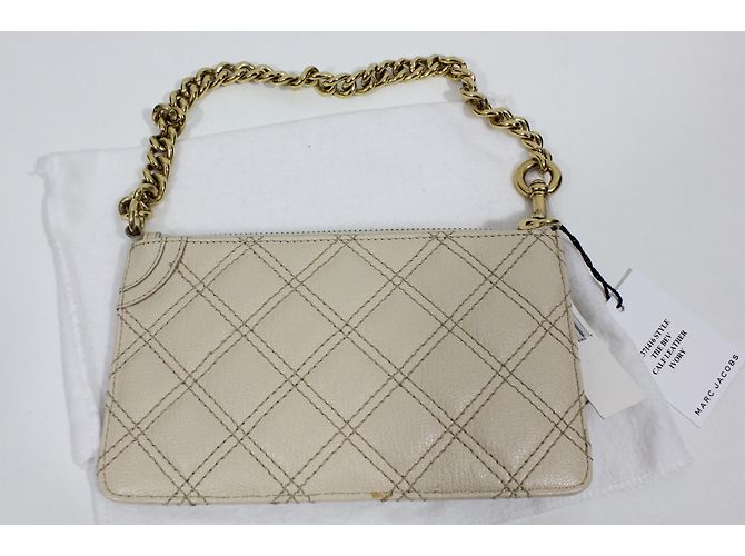 Pochette Marc Jacobs in Pelle Crema con Catena Dorata Crudo - vista 3