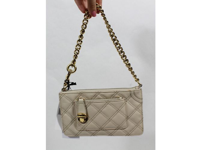 Pochette Marc Jacobs in Pelle Crema con Catena Dorata Crudo - vista 5