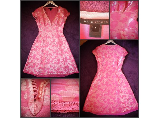 Marc Jacobs Kleid aus rosa Seidenbrokat mit Blumenmuster Pink - Ansicht 3