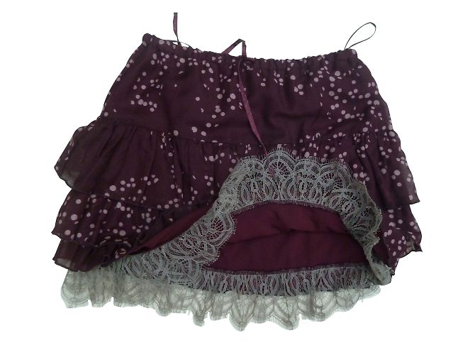 Falda One step rojo oscuro de algodón y seda con encaje gris talla 38 Burdeos - vista 2