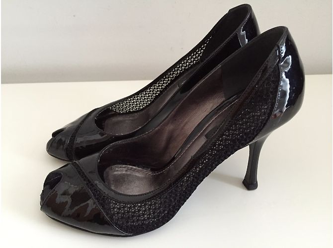 Décolleté open toe Dolce & Gabbana in vernice nera Nero - vista 3