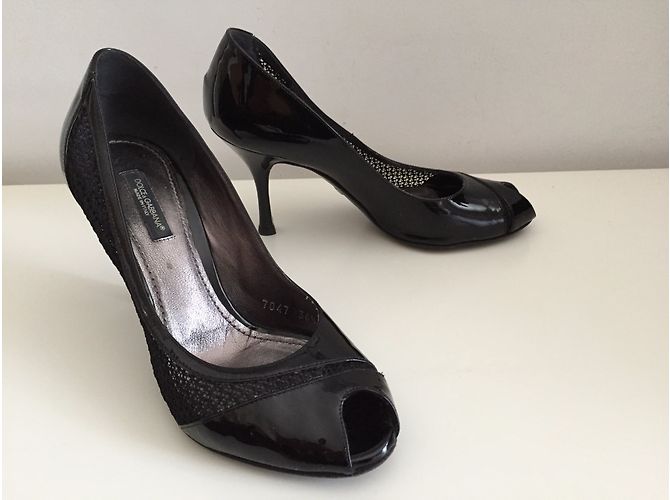 Décolleté open toe Dolce & Gabbana in vernice nera Nero - vista 7