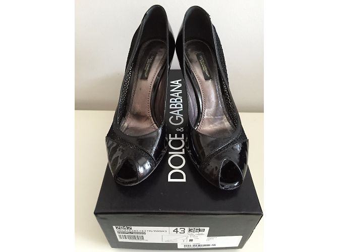 Décolleté open toe Dolce & Gabbana in vernice nera Nero - vista 9