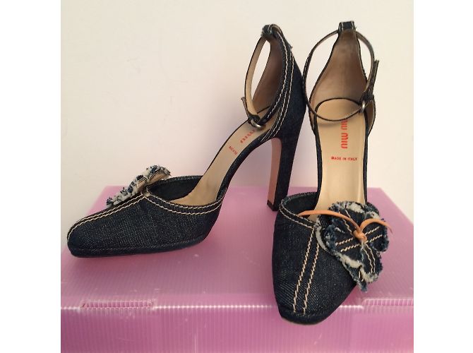 Décolleté Miu Miu in denim blu scuro - vista 4