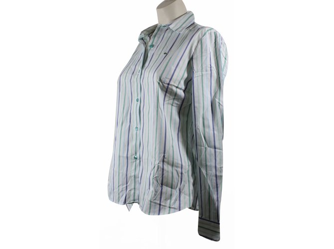 Camisa Lacoste listrada branca verde e azul Branco - vista 3