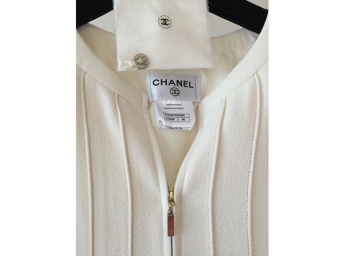 Chanel Vestido de abrigo de lana blanco con mangas de gasa - vista 4