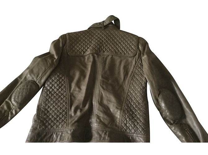 Chaqueta Biker Zara de Cuero Taupe Gris pardo - vista 2