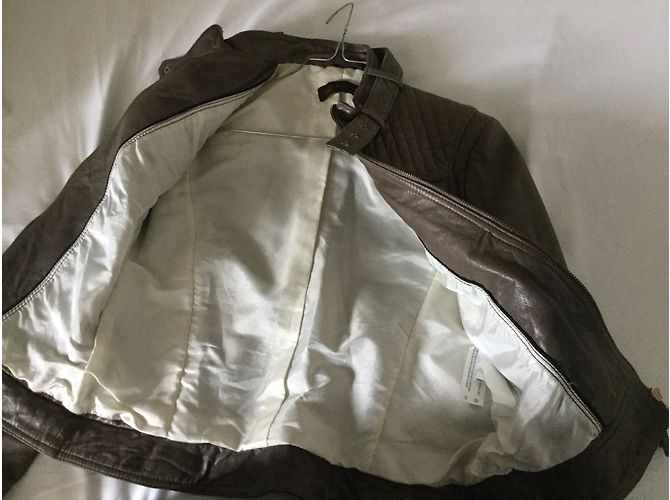 Chaqueta Biker Zara de Cuero Taupe Gris pardo - vista 3