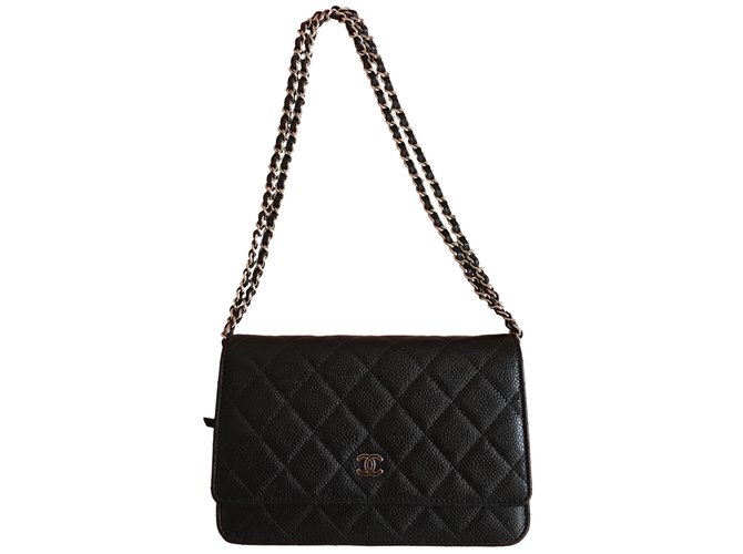 Wallet On Chain Chanel Caviale nero WOC - vista 3